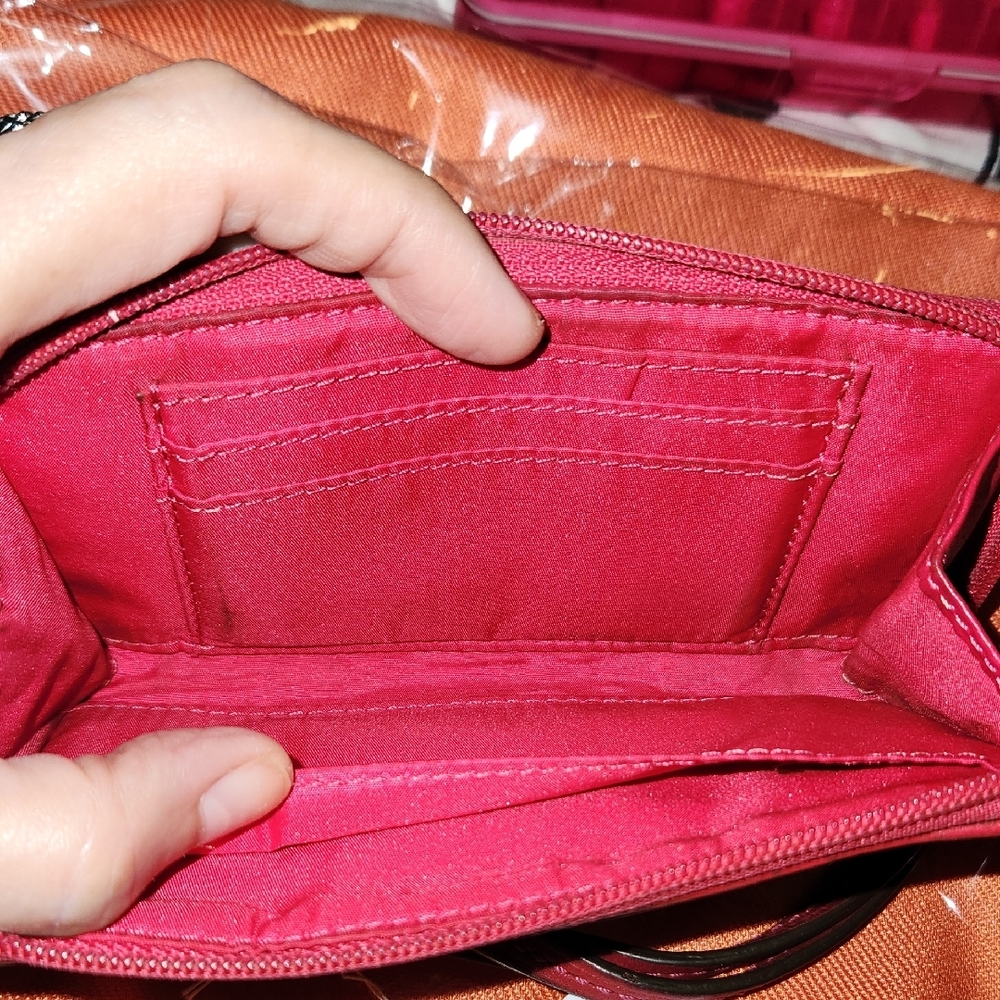 Coach Tan and Red Signature Wristlet - Picture 5 of 7
